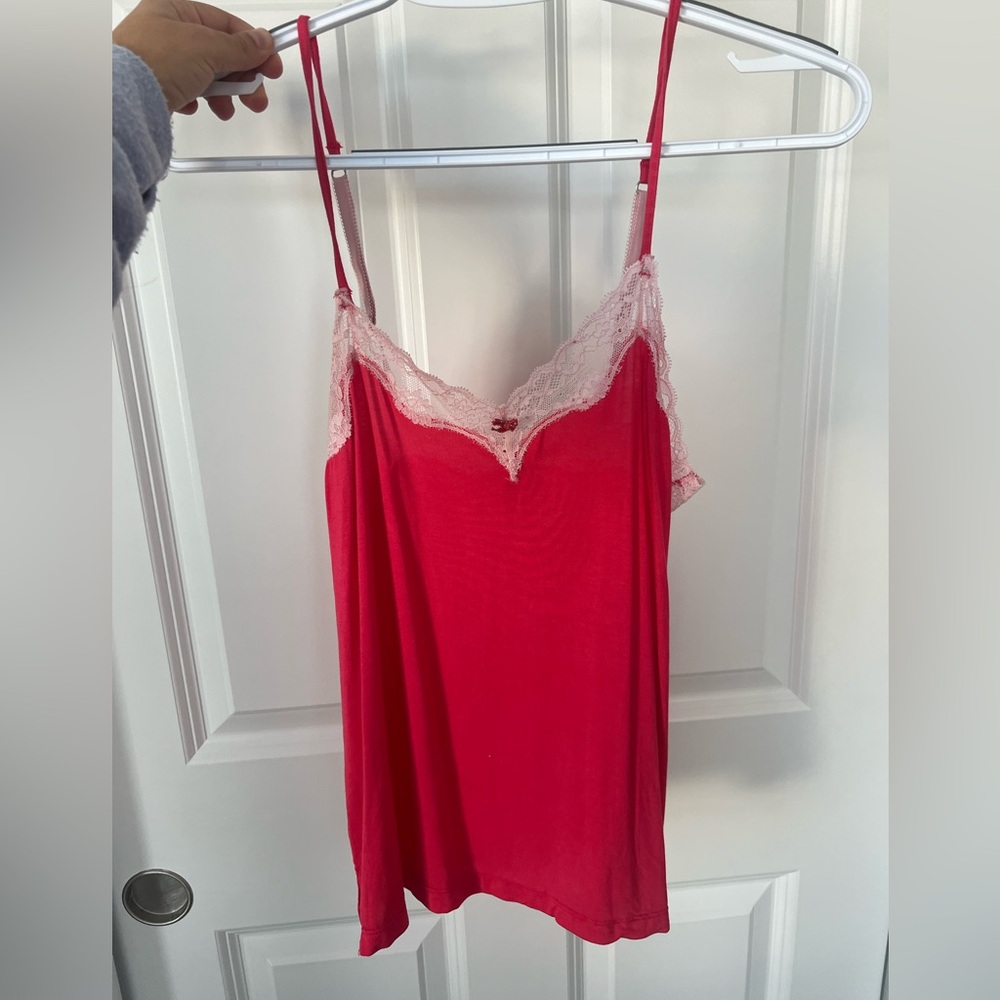 Victoria’s Secret Red and white lace tank top #lacetop